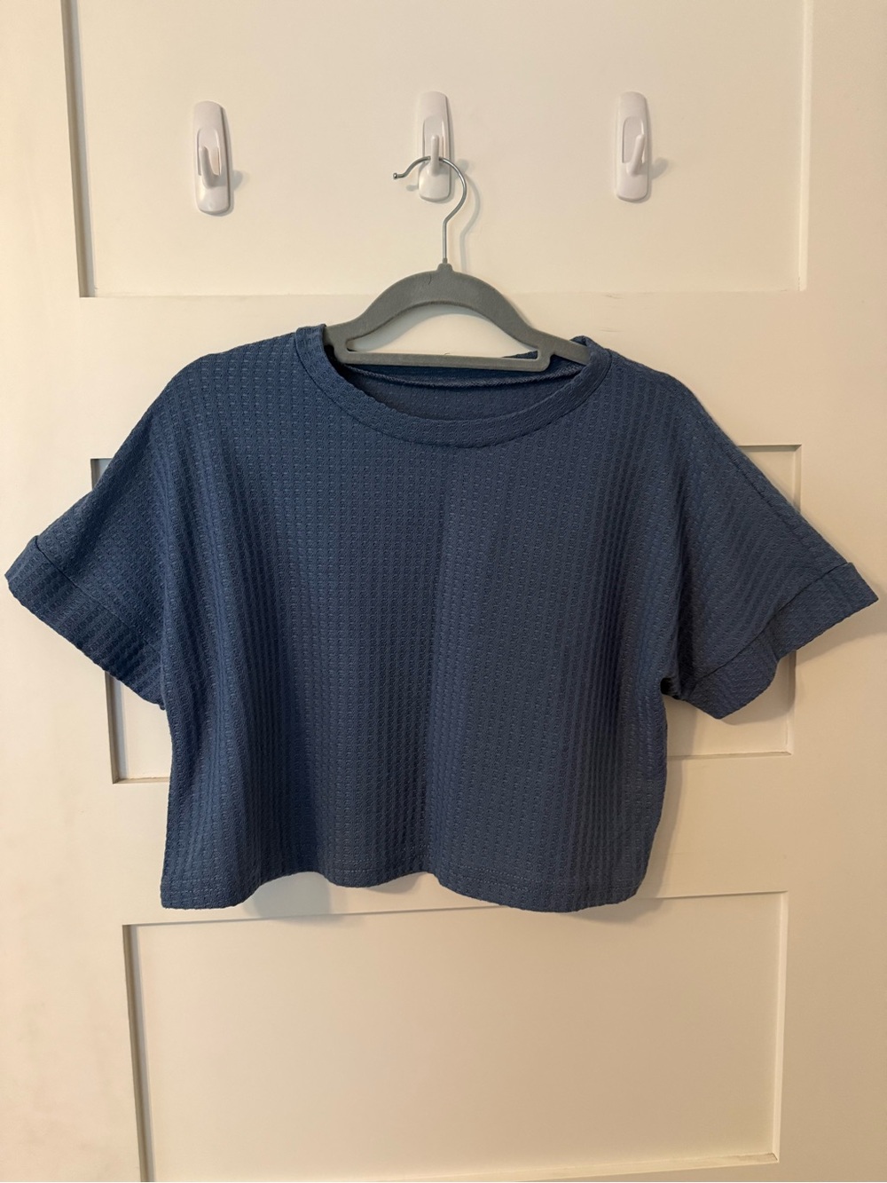 Women's Casual Boxy Waffle Knit Top - Blue